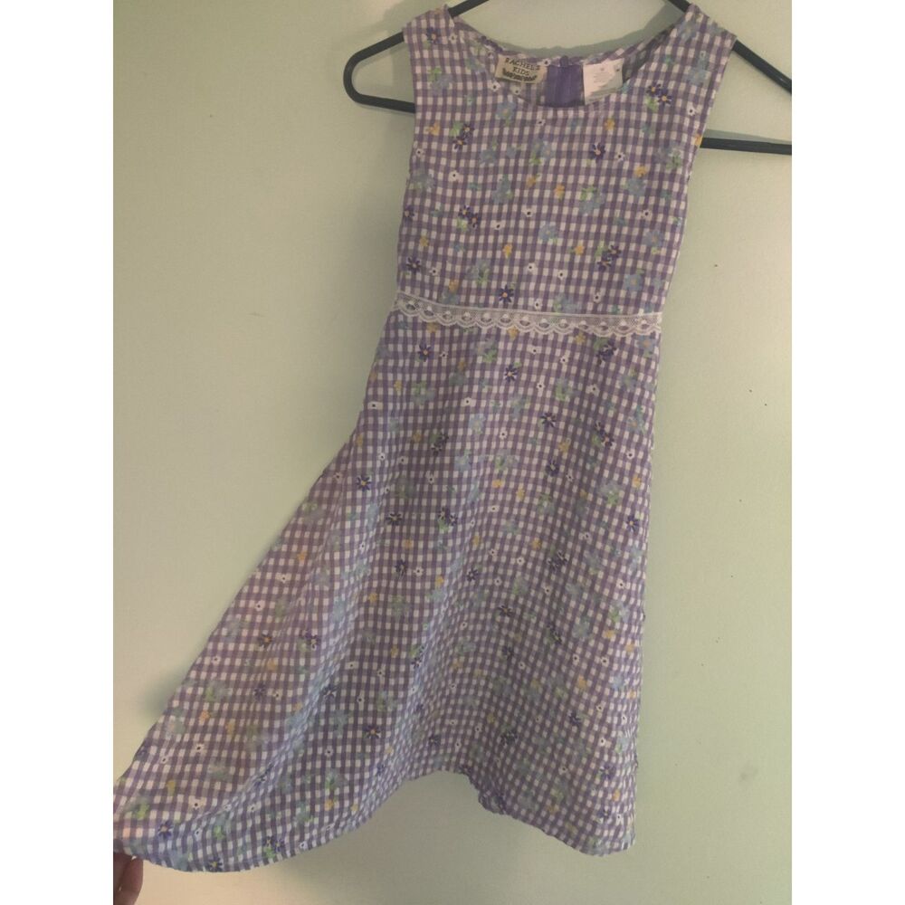 Vintage Rachel's Kids Size 6X Purple Gingham Floral Summer Dress